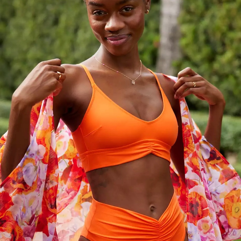 COPY - Aerie Ruched Longline Bikini Top & High Cut Bikini Bottom | Orange | Siz…